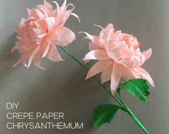 Crepe paper Chrysanthemum, Handmade flower DIY tutorial + templates
