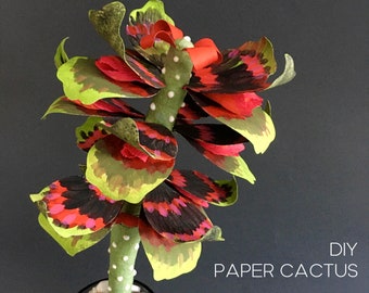 Paper flowering succulent, DIY flower digital kit - templates + tutorial, Succulent lover gift