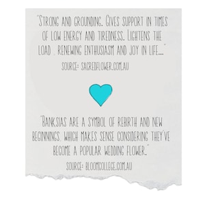 May include: A white paper with text about strength, grounding, and rebirth, featuring a turquoise heart graphic. The text includes sources from sacredflower.com.au and bloomcollege.com.au.