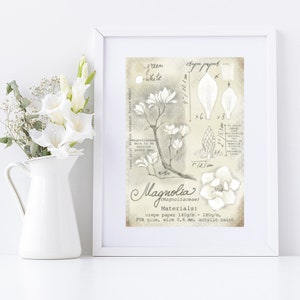 DIY crepe paper Magnolia tutorial drawing, Printable craft space decoration