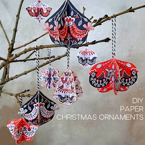 Decorazione di carta sostenibile in stile scandinavo - set da 8, ornamento natalizio nordico 3D, idea regalo fai da te dell'ultimo minuto