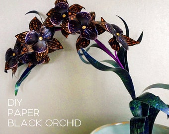 Black Orchid templates and tutorial, Digital flower craft kit, Paper flower DIY
