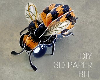 3D paper Bee ornament, DIY paper project for school and home decoration, Assembly Instructions, PDF and Cricut files