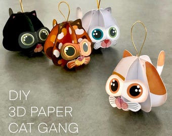 3D Paper Cat Ornaments, DIY Cricut Craft (Digital Download)