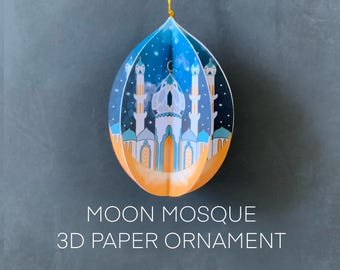 Moon Mosque printable 3D paper ornament - templates + step-by-step assembly instructions