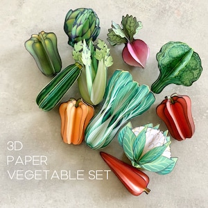Verdure di carta 3D – Set stampabile di 11 modelli fai da te per lavoretti di carta con istruzioni di montaggio in PDF per giochi educativi e decorazioni