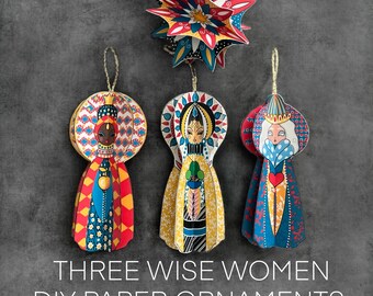 Three Wise Women and a Star 3D paper Christmas ornaments, Last minute DIY decoration