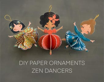 DIY 3D paper dancers ornaments - digital download, assembly instructions + templates