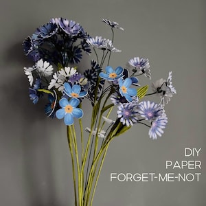 Bouquet de myosotis en papier, modèles de décoration de fleurs sauvages et tutoriel