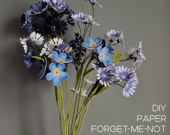 Paper Forget-me-not bouquet, Wildflower decoration templates and tutorial