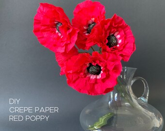 Easy and fast crepe paper Poppy tutorial, Family craft project, School DIY supply for beginners
