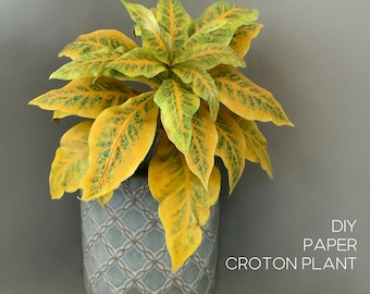 Yellow Croton paper plant - templates and instructions, Home decoration gift for plant killers, Update the look of your home project