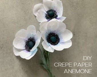 Handmade Anemone crepe paper flower for absolute beginners - tutorial + templates, DIY paper craft home decoration gift idea