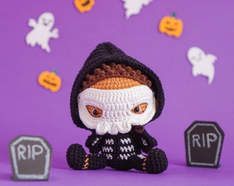 Patrón de ganchillo Grim Reaper-Muñeca de Halloween de Aquariwool Crochet (Patrón de muñeca de ganchillo/Patrón Amigurumi para regalo de bebé)