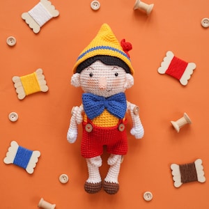 Pinocchio Crochet Pattern by Aquariwool Crochet Crochet Doll Pattern/Amigurumi Pattern for Baby gift image 1