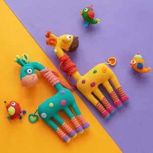 Tiki & Chirpy-The Giraffe and Little Bird Crochet Pattern by Aquariwool Crochet Crochet Doll Pattern/Amigurumi Pattern for Baby gift image 1