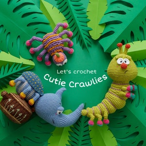 Close-up of detailed amigurumi crochet doll from the Cutie Crawlies pattern collection.