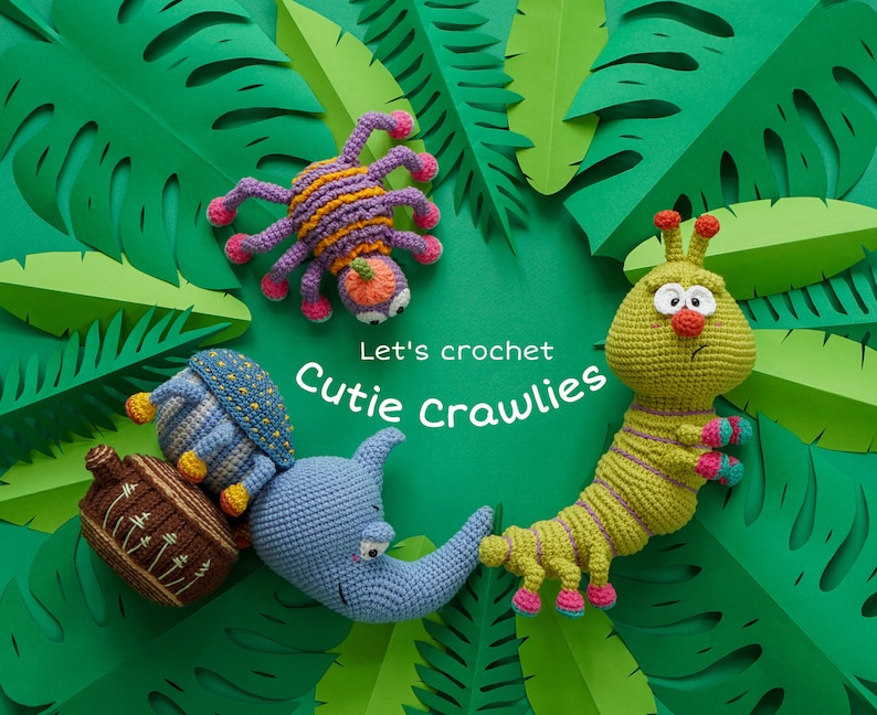 Close-up of detailed amigurumi crochet doll from the Cutie Crawlies pattern collection.