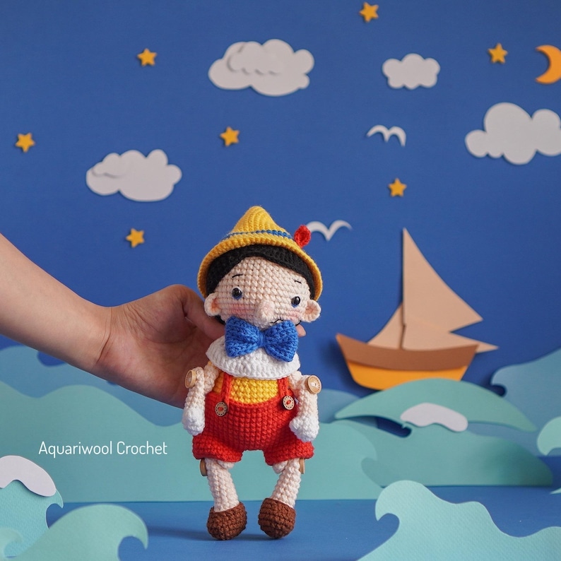 Pattern For Pinocchio Overalls Pinocchio & Whale Amigurumi Crochet Pattern PDF – Fairy Tale Doll Plush ...