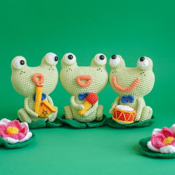 Froggy Trio Band Crochet Pattern by Aquariwool Crochet (Crochet Doll Pattern/Amigurumi Pattern for Baby gift)