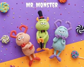 Mr. Monster-Halloween toys Crochet Pattern by Aquariwool Crochet (Crochet Doll Pattern/Amigurumi Pattern for Baby gift)