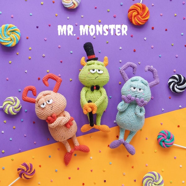 Mr. Monster-Halloween toys Crochet Pattern by Aquariwool Crochet (Crochet Doll Pattern/Amigurumi Pattern for Baby gift)