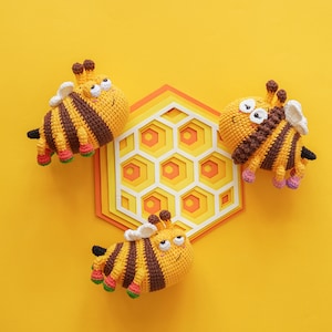 Lovable amigurumi bee crochet pattern, part of the Cutie Crawlies bundle for intermediate crocheters.
