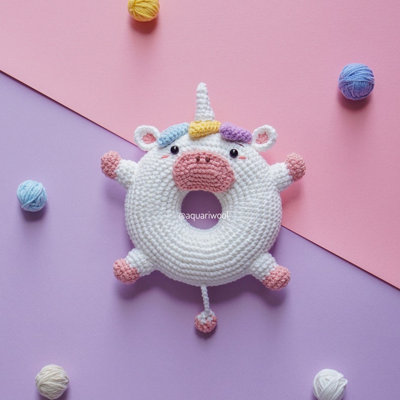 Crochet Donut: Paquete 8 Personajes Patrón de Ganchillo por Aquariwool Crochet Patrón Muñeco de Ganchillo/Patrón Amigurumi para regalo de bebé imagen 2
