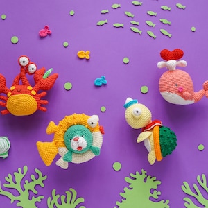 Aquarium Bundle: Whale, Seal, Crab, Turtle Crochet Pattern by Aquariwool Crochet (Crochet Doll Pattern/Amigurumi Pattern for Baby gift)