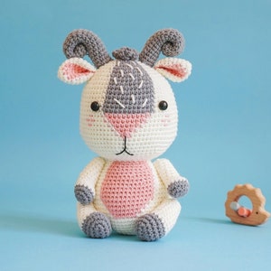 Gigi The Goat Crochet Pattern by Aquariwool Crochet (Crochet Doll Pattern/Amigurumi Pattern for Baby gift)