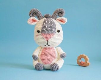 Gigi The Goat Crochet Pattern by Aquariwool Crochet (Crochet Doll Pattern/Amigurumi Pattern for Baby gift)