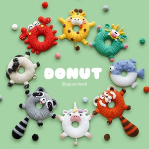 Donut häkeln: Bundle 8 Figuren Häkelanleitung von Aquariwool Crochet Häkelanleitung für Puppen/Amigurumi zur Geburt Bild 1