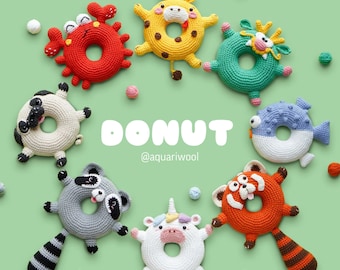 Crochet Donut: Bundle 8 Characters Crochet Pattern by Aquariwool Crochet (Crochet Doll Pattern/Amigurumi Pattern for Baby gift)