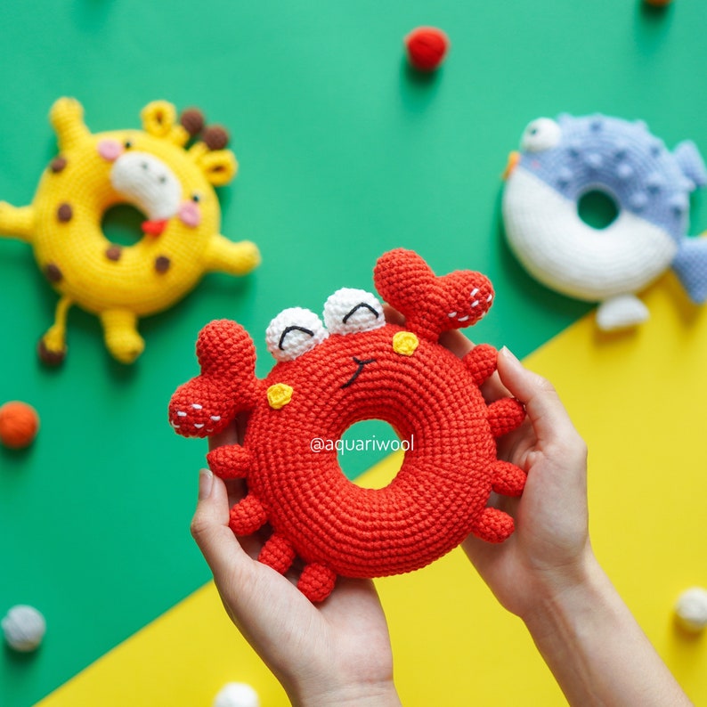 Gehaakte donut: bundel met 8 karakters haakpatroon van Aquariwool Crochet gehaakt poppenpatroon/Amigurumi-patroon voor babycadeau afbeelding 6