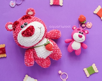 Strawberry Bear Crochet Pattern by Aquariwool Crochet (Crochet Doll Pattern/Amigurumi Pattern for Baby gift)