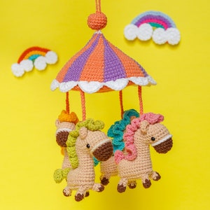 Merry Go Round Baby Mobile Crochet Pattern by Aquariwool Crochet (Crochet Doll Pattern/Amigurumi Pattern for Baby gift)