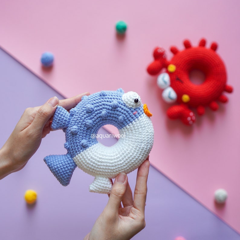 Gehaakte donut: bundel met 8 karakters haakpatroon van Aquariwool Crochet gehaakt poppenpatroon/Amigurumi-patroon voor babycadeau afbeelding 7