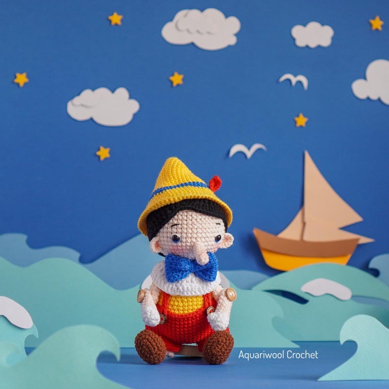 Pattern For Pinocchio Overalls Pinocchio & Whale Amigurumi Crochet Pattern PDF – Fairy Tale Doll Plush ...