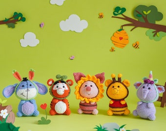 Winnie the Pooh & Friends Bundle Crochet Pattern by Aquariwool Crochet (Patrón de muñeca de ganchillo/Patrón Amigurumi para regalo de bebé)