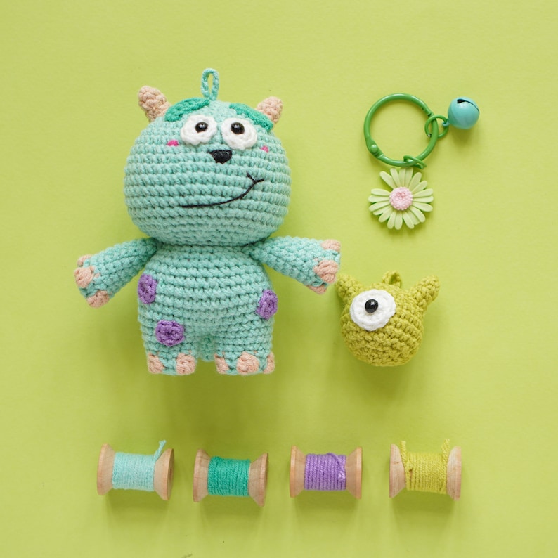 Mini Monster-Keychain version Crochet Pattern by Aquariwool Crochet Crochet Doll Pattern/Amigurumi Pattern for Baby gift image 6