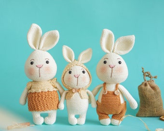 Bunny Family Crochet Pattern by Aquariwool Crochet (Crochet Doll Pattern/Amigurumi Pattern for Baby gift)