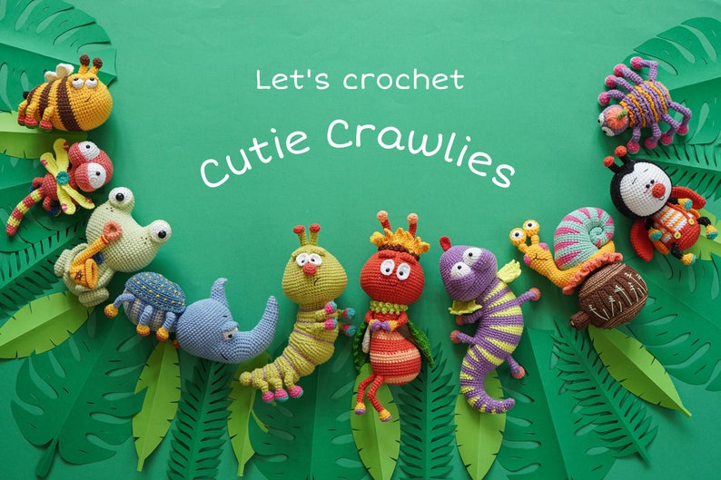 Cutie Crawlies: Paquete 11 Patrón de ganchillo de personajes por Aquariwool Crochet Patrón de muñeca de ganchillo/Patrón Amigurumi para regalo de bebé imagen 1