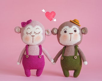 Valentine The Monkey Couple  Crochet Pattern by Aquariwool Crochet (Crochet Doll Pattern/Amigurumi Pattern for Baby gift)