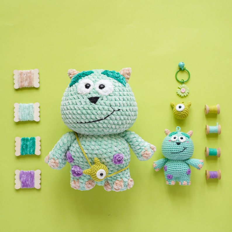 Mini Monster-Keychain version Crochet Pattern by Aquariwool Crochet Crochet Doll Pattern/Amigurumi Pattern for Baby gift image 1