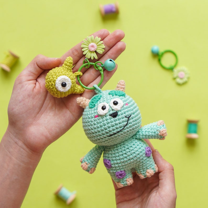 Mini Monster-Keychain version Crochet Pattern by Aquariwool Crochet Crochet Doll Pattern/Amigurumi Pattern for Baby gift image 4