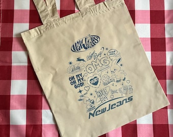New Jeans Inspired Tote Bag, Merch, Tote Canvas Bag, totebag kpop shopping college uni beach