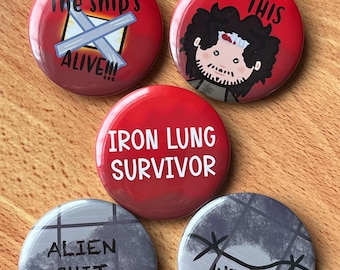 Iron Lung Convict Survivor Simon Map and Ship film quote badges pins