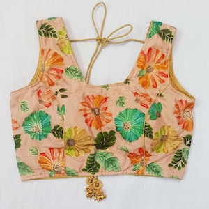 Designer Color-full wedding Blouse with Floral designs - readymade Saree Blouses -Sari Blouse - Saree Top - Sari Top - For Women