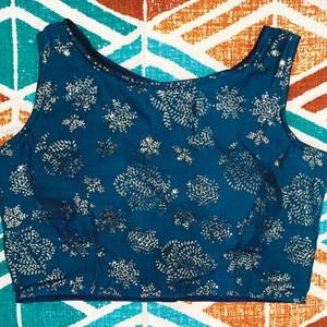 Teal colour floral saree blouse readymade . ready to wear designer wedding blouse . women&#39;s wear - women&#39;s tops & tees