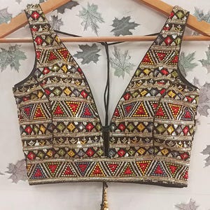 Designer heavy embroidery & sequins ready made saree blouse, crop top ,lehenga top ,wedding blouse,Indian festive blouse , multi colour top